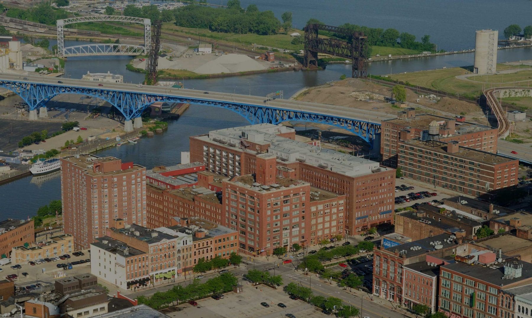 Cleveland's warehouse district areal view