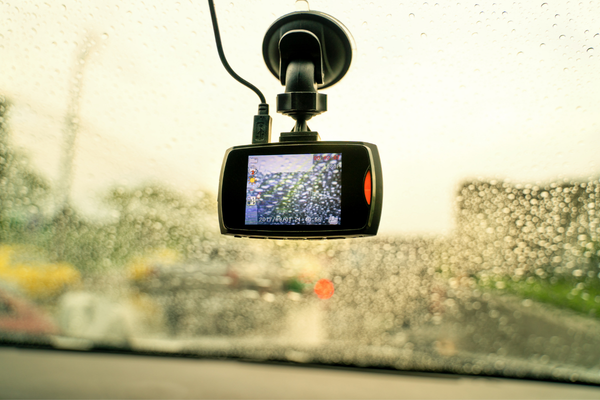 Camera on car window.